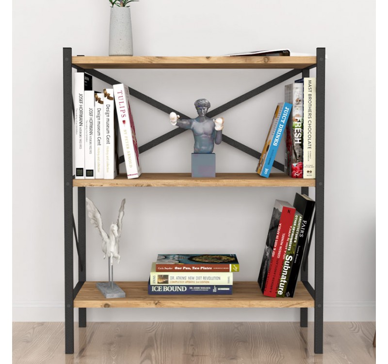 Βιβλιοθήκη Jocasta Megapap μεταλλική - μελαμίνης χρώμα pine oak 66x34x85εκ.