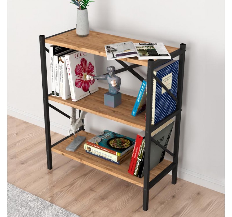 Βιβλιοθήκη Jocasta Megapap μεταλλική - μελαμίνης χρώμα pine oak 66x34x85εκ.