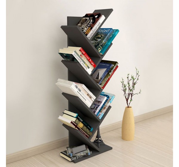 Βιβλιοθήκη Milton Megapap χρώμα ανθρακί 44x22x121εκ.