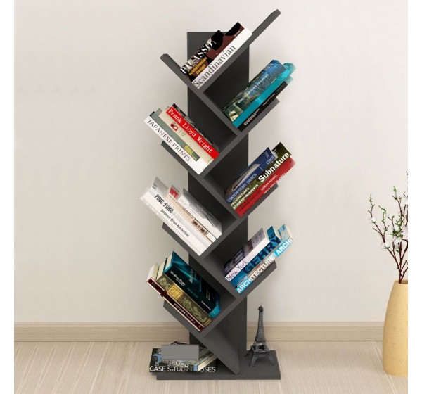 Βιβλιοθήκη Milton Megapap χρώμα ανθρακί 44x22x121εκ.