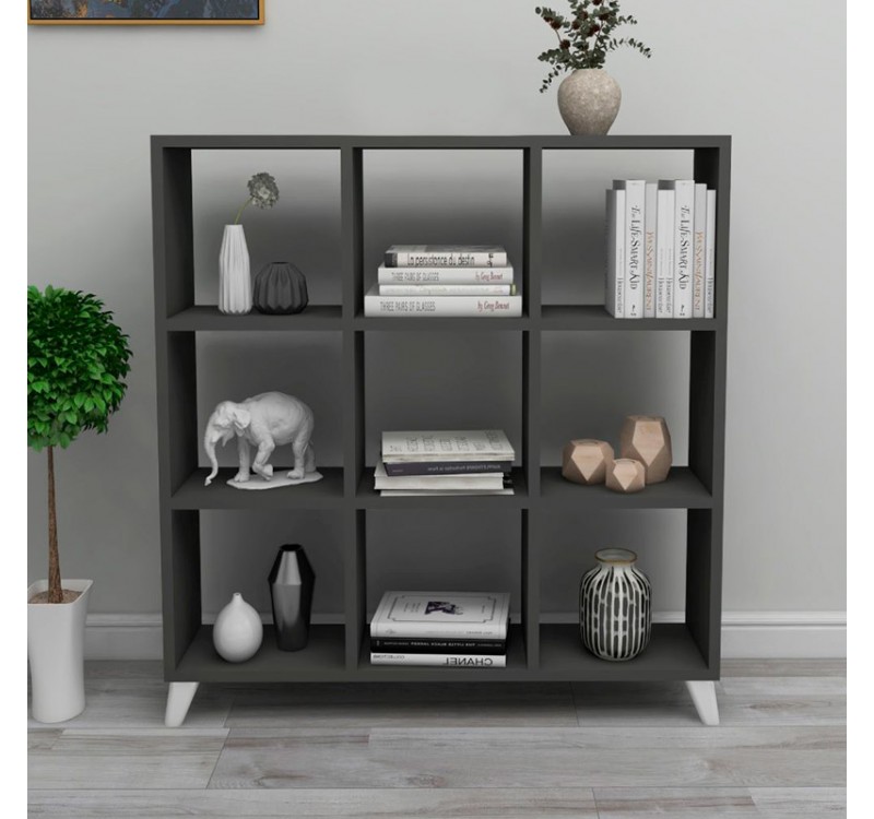 Βιβλιοθήκη Saul Megapap χρώμα ανθρακί 88,2x20x88,2εκ.