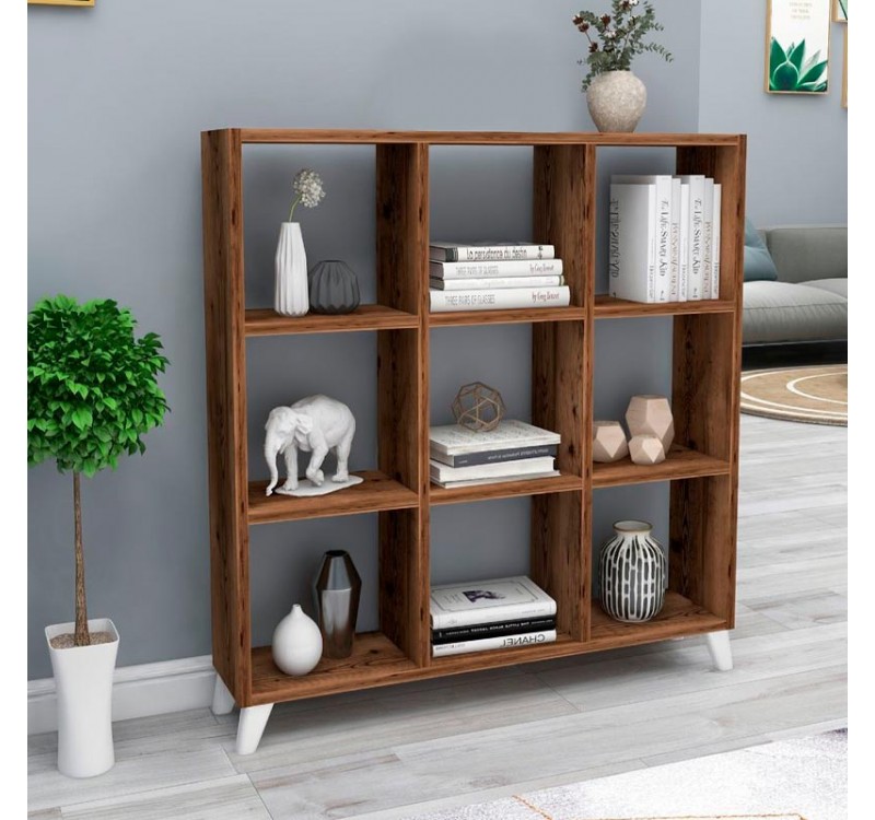 Βιβλιοθήκη Saul Megapap χρώμα καπνιστή καρυδιά 88,2x20x88,2εκ.