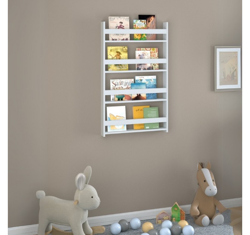 Επιτοίχια βιβλιοθήκη - ραφιέρα Montessori Megapap χρώμα λευκό 74x10x120εκ.