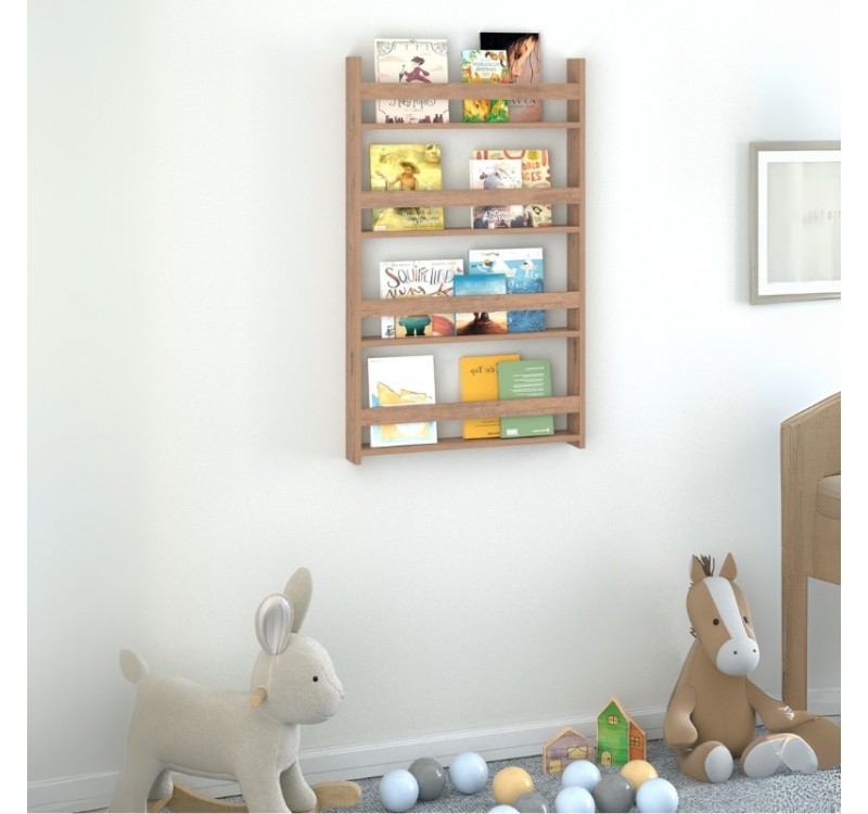 Επιτοίχια βιβλιοθήκη - ραφιέρα Montessori Megapap χρώμα pine oak 74x10x120εκ.