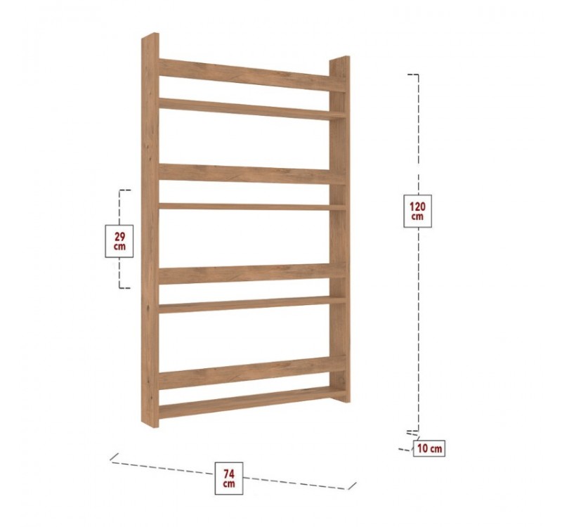 Επιτοίχια βιβλιοθήκη - ραφιέρα Montessori Megapap χρώμα pine oak 74x10x120εκ.