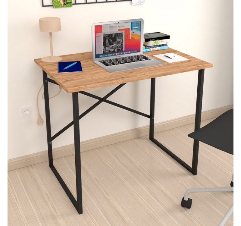 Γραφείο εργασίας Rilke Megapap χρώμα μαύρο - pine oak 90x60x75εκ.