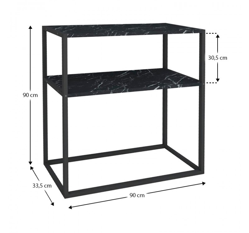 Κονσόλα Castel Megapap μεταλλική - μελαμίνης χρώμα μαύρο εφέ μαρμάρου 90x33,5x90εκ.