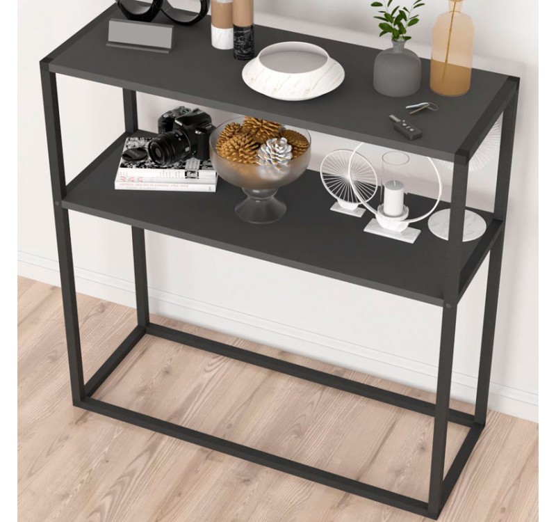 Κονσόλα Castel Megapap μεταλλική - μελαμίνης χρώμα μαύρο - ανθρακί 90x33,5x90εκ.