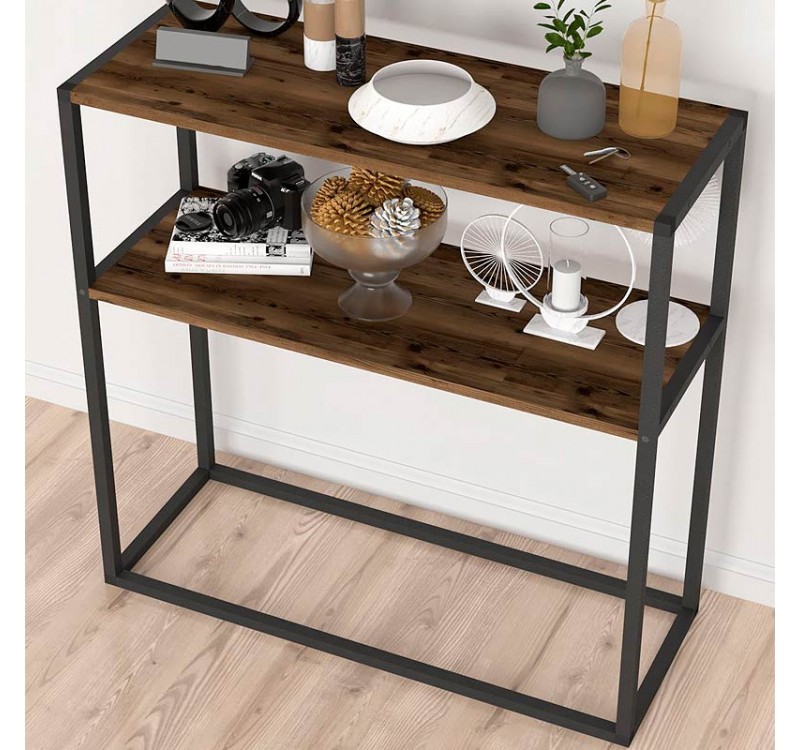 Κονσόλα Castel Megapap μεταλλική - μελαμίνης χρώμα μαύρο - καπνιστή καρυδιά 90x33,5x90εκ.