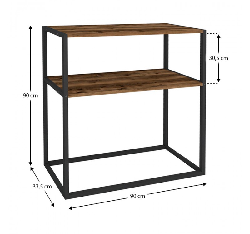 Κονσόλα Castel Megapap μεταλλική - μελαμίνης χρώμα μαύρο - καπνιστή καρυδιά 90x33,5x90εκ.
