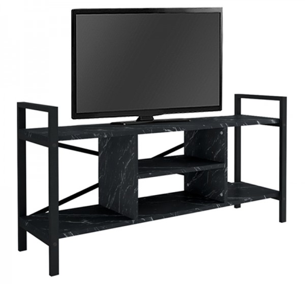 Έπιπλο τηλεόρασης Santana Megapap μεταλλικό - μελαμίνης χρώμα μαύρο εφέ μαρμάρου 120x35x61εκ.