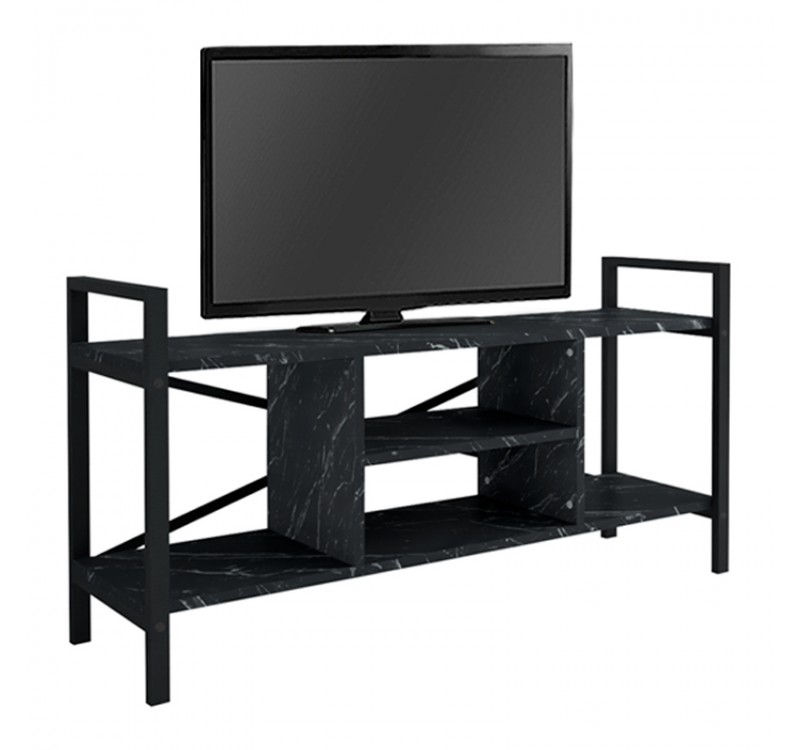 Έπιπλο τηλεόρασης Santana Megapap μεταλλικό - μελαμίνης χρώμα μαύρο εφέ μαρμάρου 120x35x61εκ.