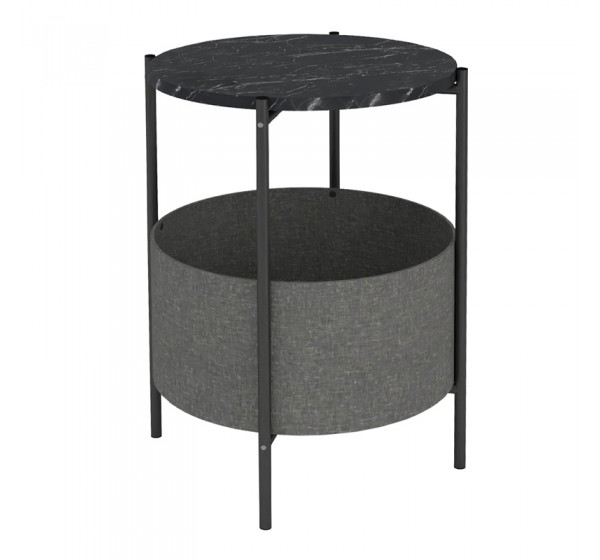 Τραπεζάκι βοηθητικό Kalid Megapap μελαμίνης - υφασμάτινο χρώμα μαύρο εφέ μαρμάρου - γκρι 43x43x60εκ.