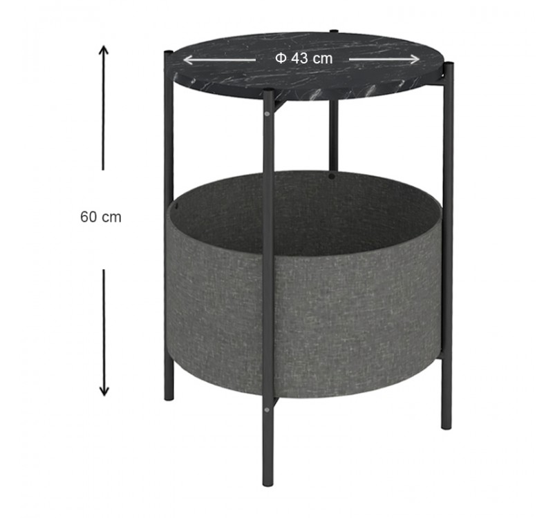 Τραπεζάκι βοηθητικό Kalid Megapap μελαμίνης - υφασμάτινο χρώμα μαύρο εφέ μαρμάρου - γκρι 43x43x60εκ.