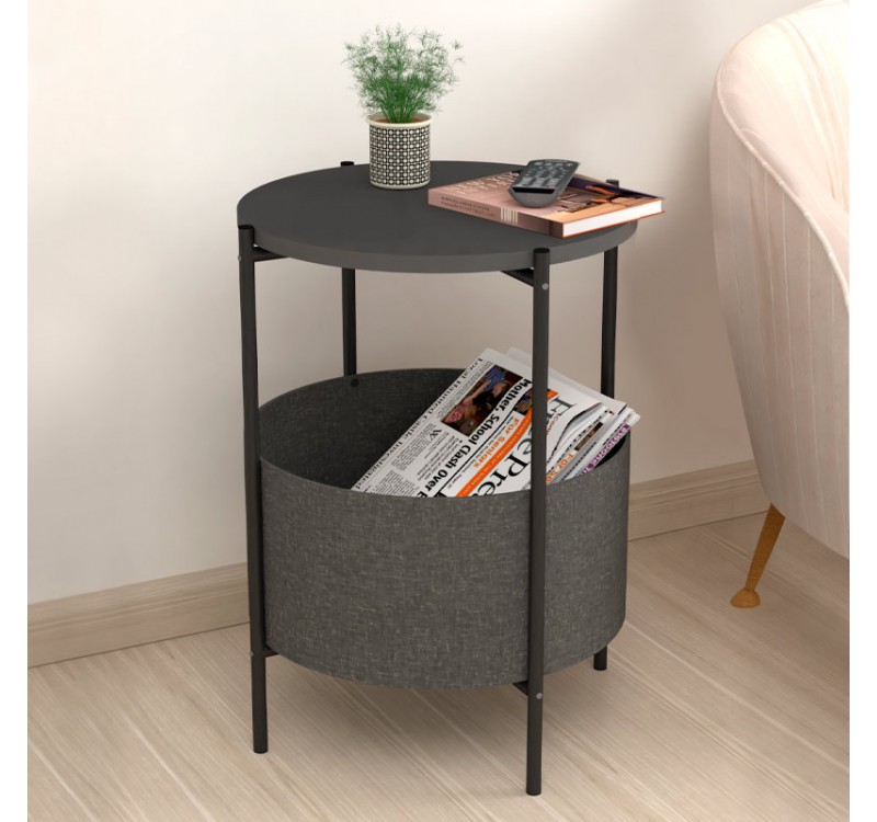 Τραπεζάκι βοηθητικό Kalid Megapap μελαμίνης - υφασμάτινο χρώμα ανθρακί - γκρι 43x43x60εκ.