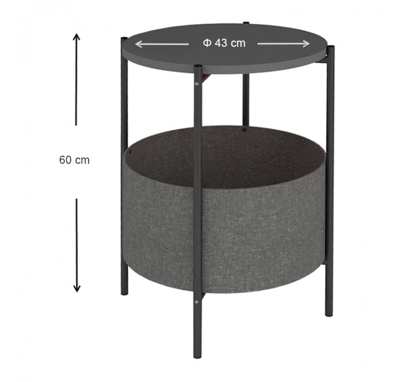 Τραπεζάκι βοηθητικό Kalid Megapap μελαμίνης - υφασμάτινο χρώμα ανθρακί - γκρι 43x43x60εκ.