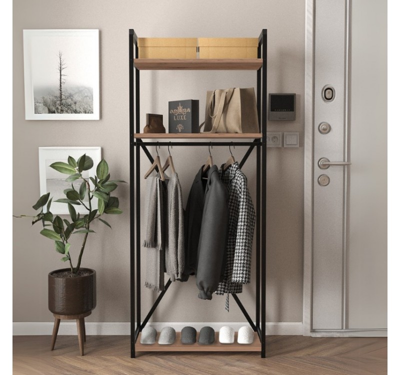 Έπιπλο εισόδου - Κρεμάστρα Zula Megapap μεταλλική - μελαμίνης χρώμα μαύρο - pine oak 66x30x160εκ.