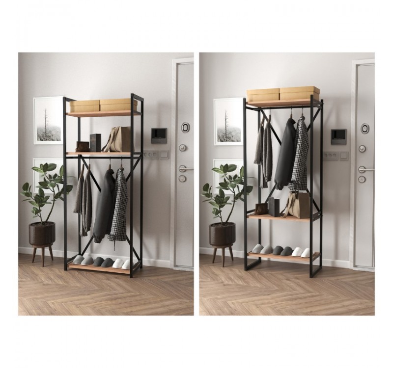 Έπιπλο εισόδου - Κρεμάστρα Zula Megapap μεταλλική - μελαμίνης χρώμα μαύρο - pine oak 66x30x160εκ.