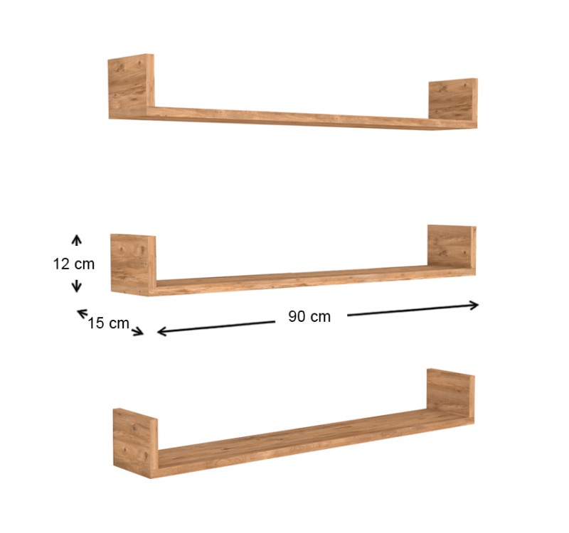 Ραφιέρα τοίχου Tyrion Megapap 3 τεμαχίων χρώμα pine oak 90x15x12εκ.