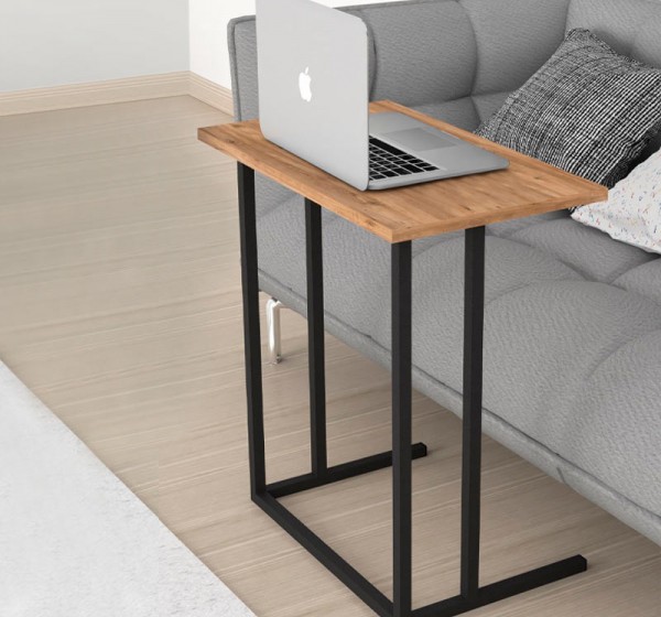 Τραπεζάκι βοηθητικό Jango Megapap μεταλλικό - μελαμίνης χρώμα μαύρο - pine oak 60x35,5x65,5εκ.