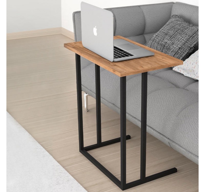 Τραπεζάκι βοηθητικό Jango Megapap μεταλλικό - μελαμίνης χρώμα μαύρο - pine oak 60x35,5x65,5εκ.