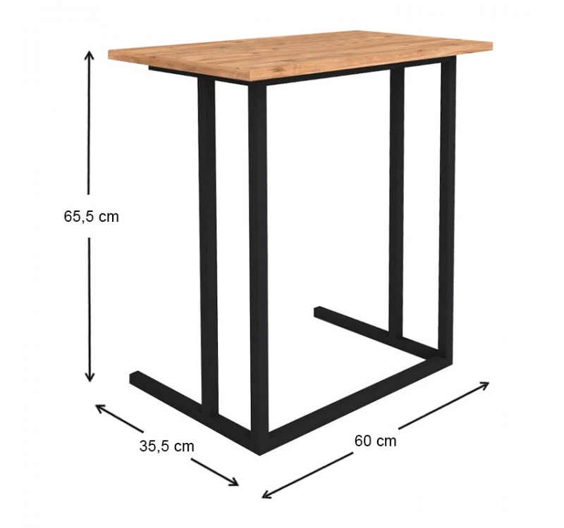 Τραπεζάκι βοηθητικό Jango Megapap μεταλλικό - μελαμίνης χρώμα μαύρο - pine oak 60x35,5x65,5εκ.