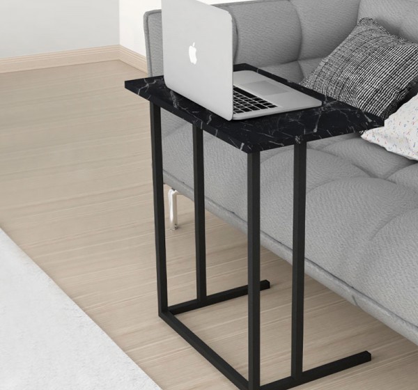 Τραπεζάκι βοηθητικό Jango Megapap μεταλλικό - μελαμίνης χρώμα μαύρο εφέ μαρμάρου 60x35,5x65,5εκ.