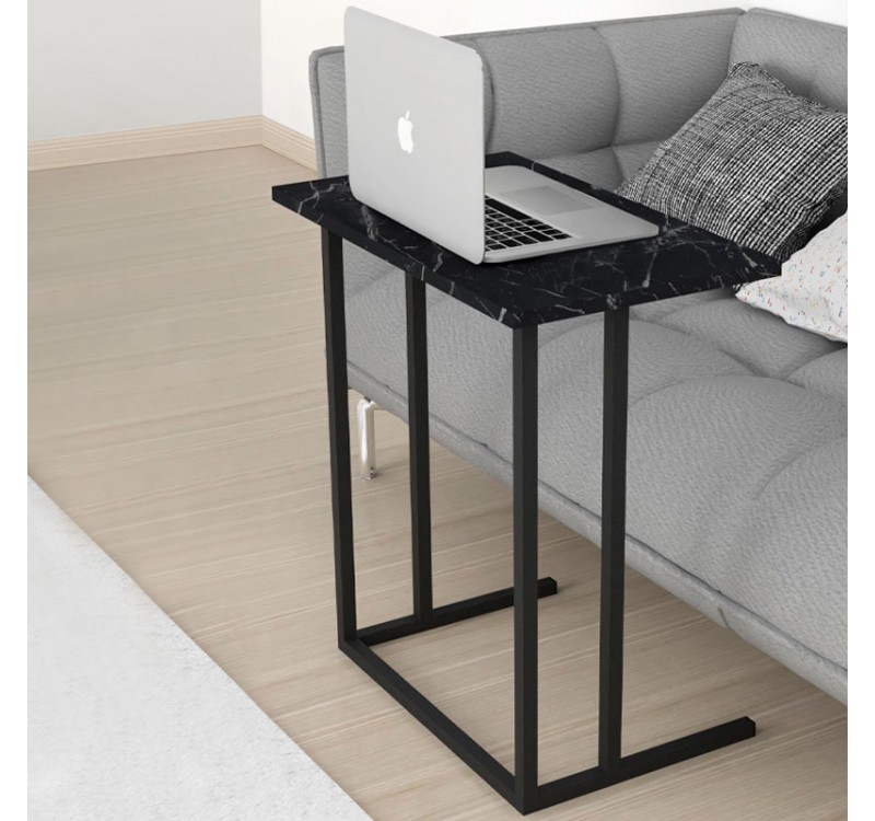 Τραπεζάκι βοηθητικό Jango Megapap μεταλλικό - μελαμίνης χρώμα μαύρο εφέ μαρμάρου 60x35,5x65,5εκ.