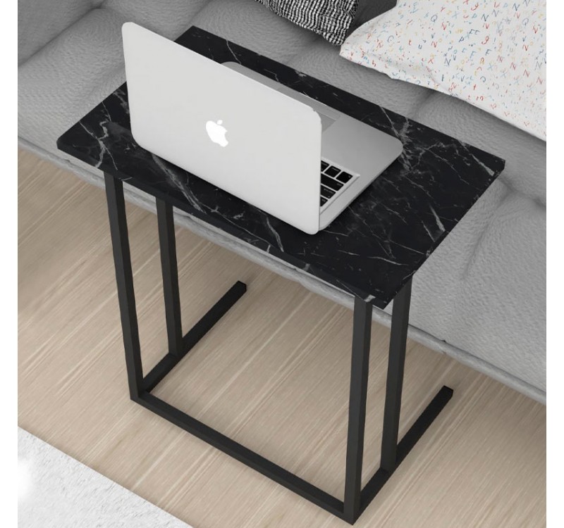Τραπεζάκι βοηθητικό Jango Megapap μεταλλικό - μελαμίνης χρώμα μαύρο εφέ μαρμάρου 60x35,5x65,5εκ.