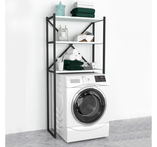 Έπιπλο πλυντηρίου Mindy Megapap μεταλλικό - μελαμίνης χρώμα μαύρο - λευκό 66x34x160εκ.