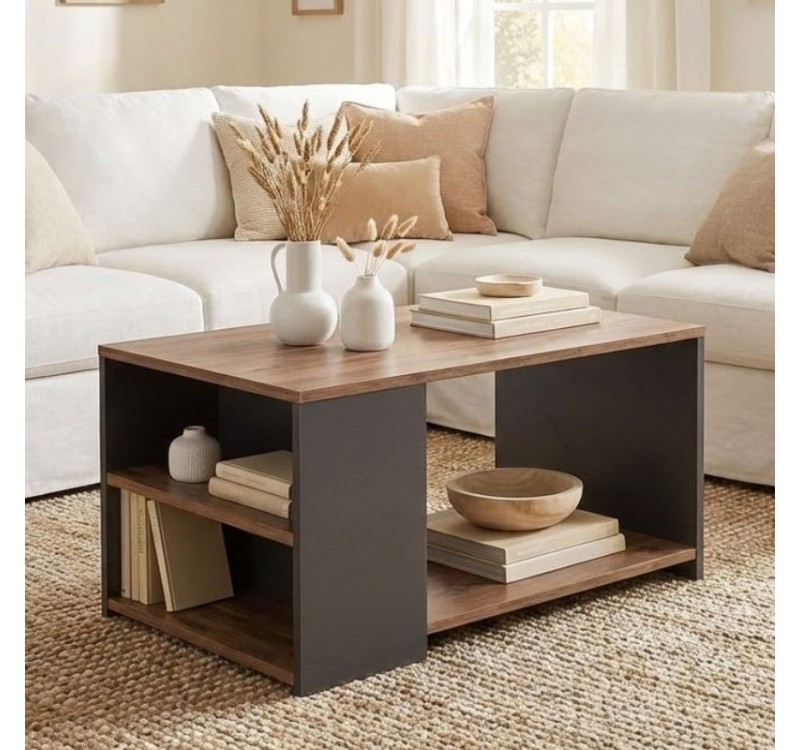 Τραπεζάκι σαλονιού Sylvia Megapap χρώμα pine oak - ανθρακί 90,2x59,2x48,1εκ.