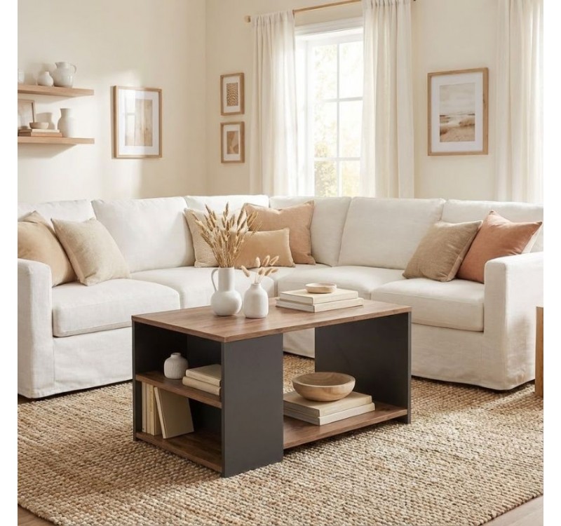 Τραπεζάκι σαλονιού Sylvia Megapap χρώμα pine oak - ανθρακί 90,2x59,2x48,1εκ.