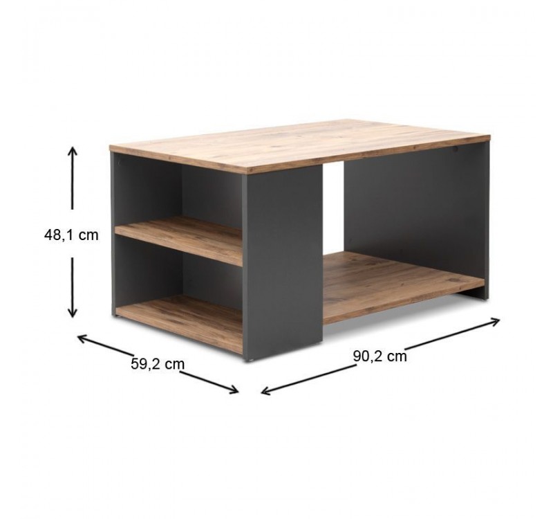 Τραπεζάκι σαλονιού Sylvia Megapap χρώμα pine oak - ανθρακί 90,2x59,2x48,1εκ.