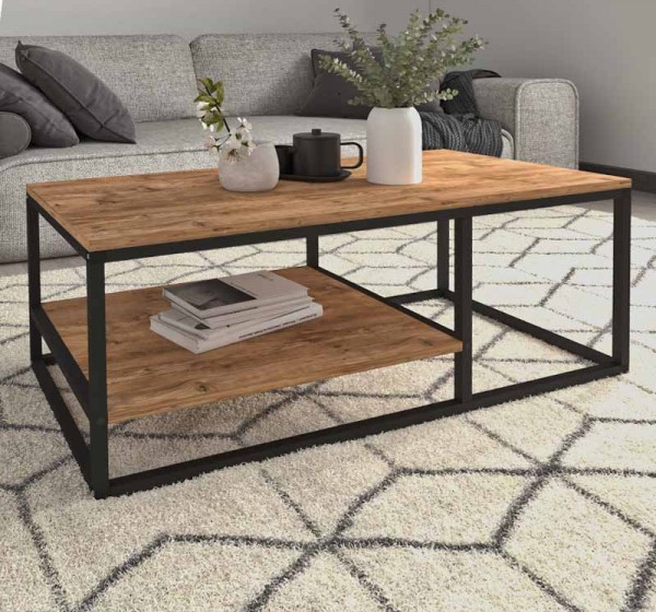 Τραπεζάκι σαλονιού Kane Megapap μεταλλικό - μελαμίνης χρώμα pine oak 106x50x42εκ.