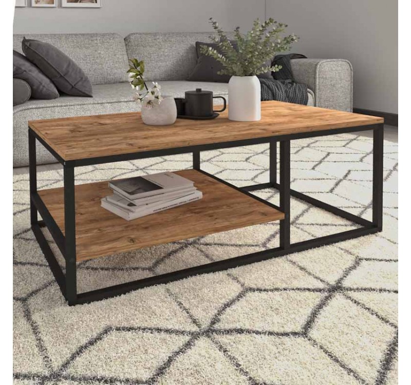 Τραπεζάκι σαλονιού Kane Megapap μεταλλικό - μελαμίνης χρώμα pine oak 106x50x42εκ.