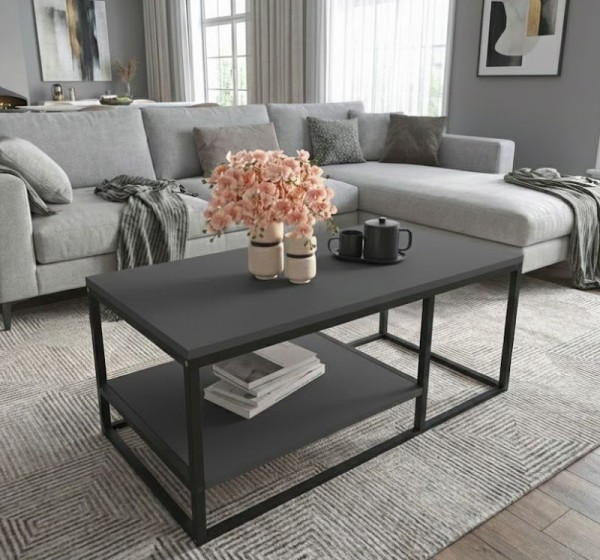 Τραπεζάκι σαλονιού Kane Megapap μεταλλικό - μελαμίνης χρώμα ανθρακί 106x50x42εκ.