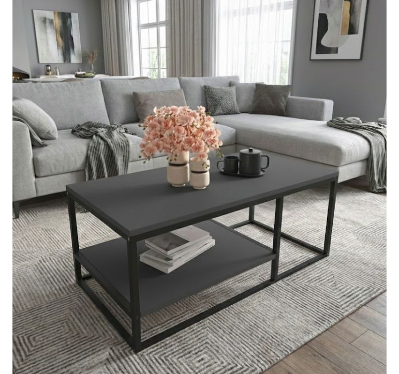 Τραπεζάκι σαλονιού Kane Megapap μεταλλικό - μελαμίνης χρώμα ανθρακί 106x50x42εκ.