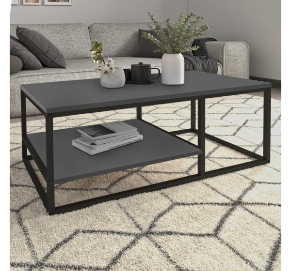 Τραπεζάκι σαλονιού Kane Megapap μεταλλικό - μελαμίνης χρώμα ανθρακί 106x50x42εκ.