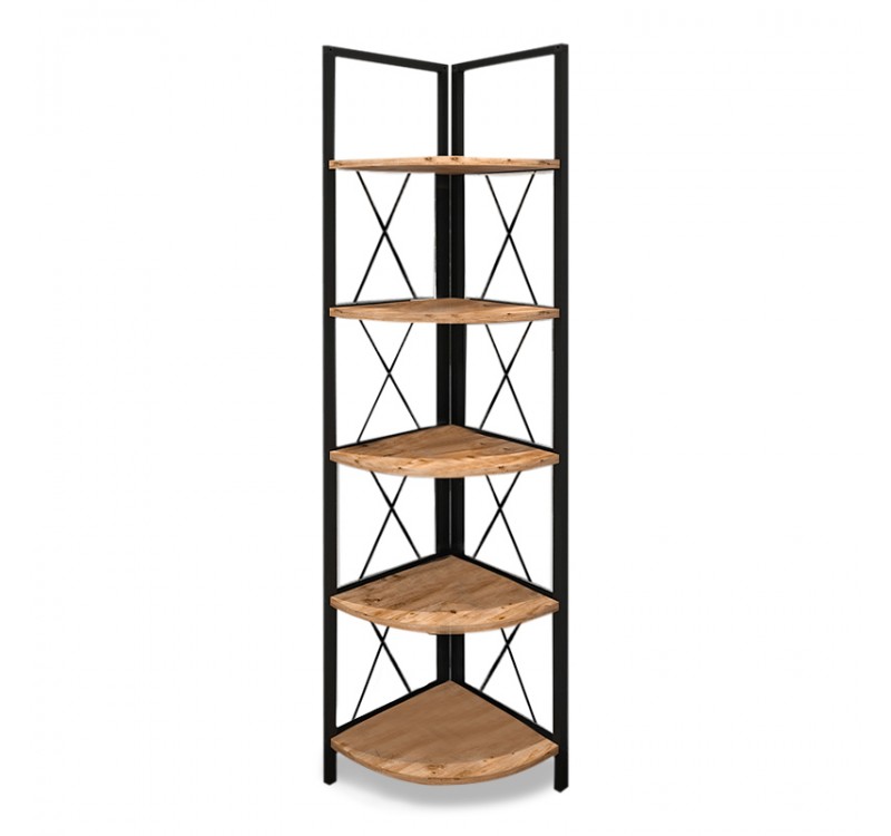 Βιβλιοθήκη γωνιακή Kelsie Megapap χρώμα μαύρο - pine oak 33x33x162εκ.