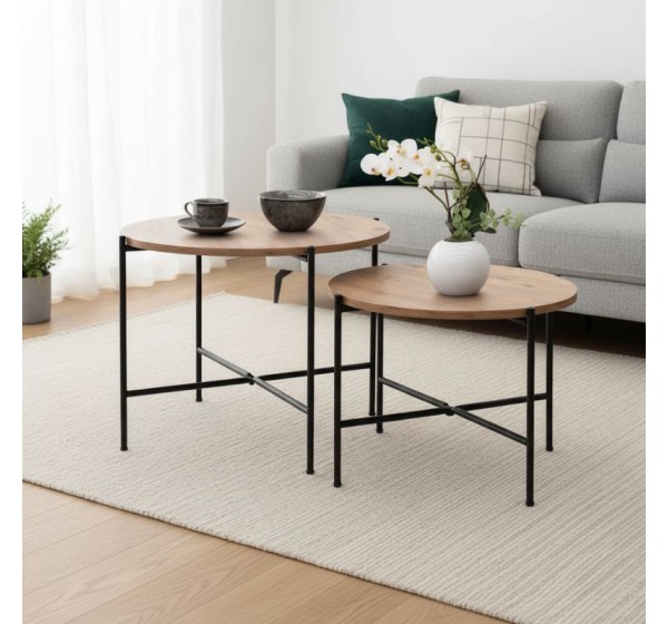 Σετ τραπεζάκια σαλονιού Zayden Megapap 2 τμχ χρώμα pine oak 65x65x52εκ.