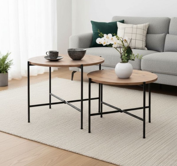 Σετ τραπεζάκια σαλονιού Zayden Megapap 2 τμχ χρώμα pine oak 65x65x52εκ.