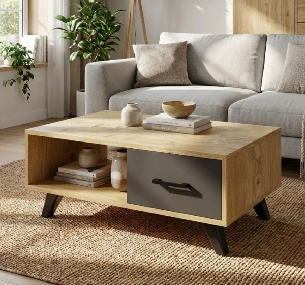 Τραπεζάκι σαλονιού Gilbert Megapap χρώμα sapphire oak - ανθρακί 90x45x35εκ.