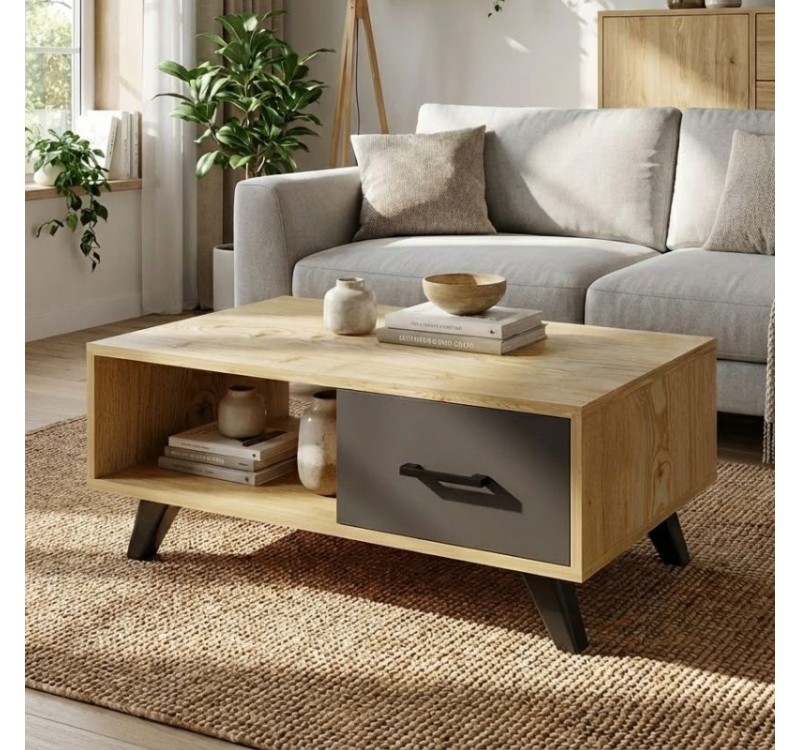 Τραπεζάκι σαλονιού Gilbert Megapap χρώμα sapphire oak - ανθρακί 90x45x35εκ.