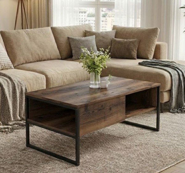 Τραπεζάκι σαλονιού Lawrence Megapap χρώμα καπνιστή καρυδιά 105x60x46εκ.