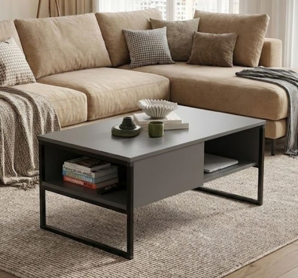 Τραπεζάκι σαλονιού Lawrence Megapap χρώμα ανθρακί 105x60x46εκ.