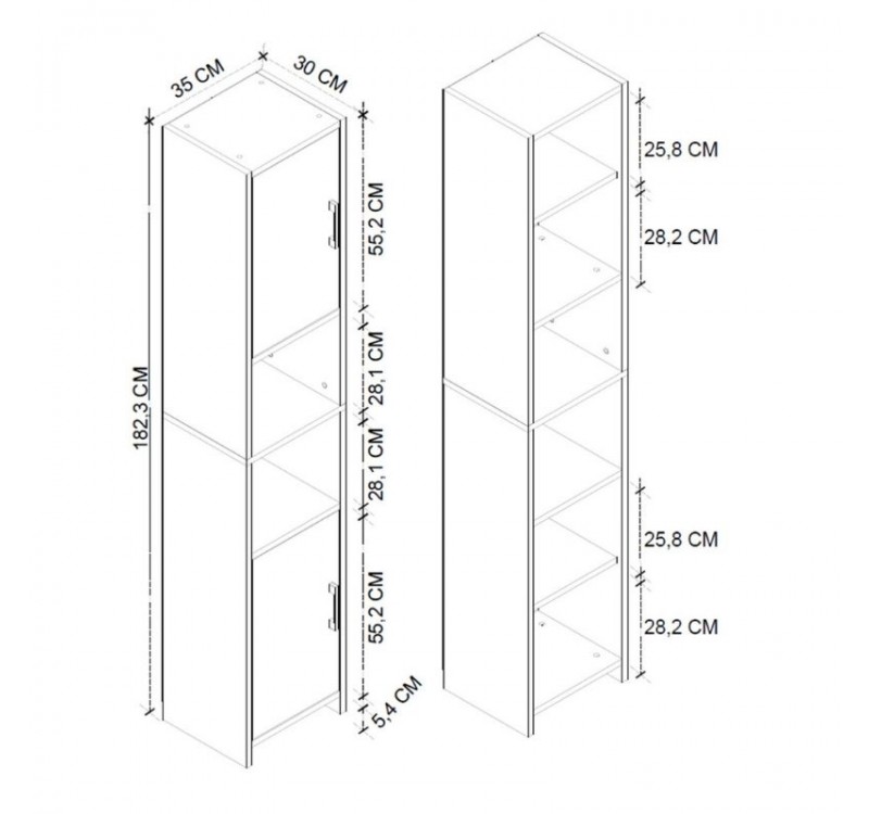 Ντουλάπι κουζίνας - μπάνιου Hobbes Megapap χρώμα sapphire oak 35x30x182,3εκ.