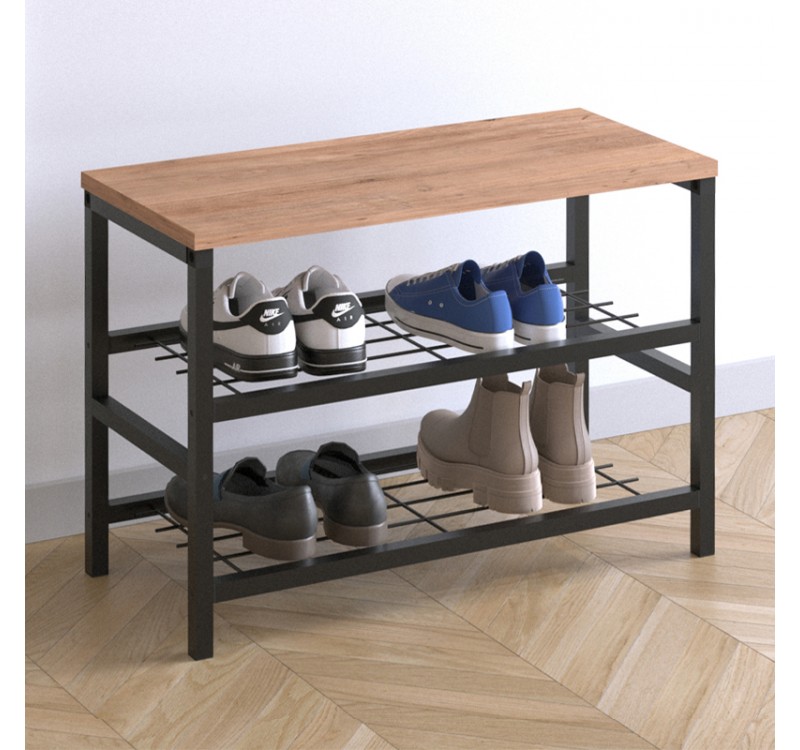 Παπουτσοθήκη Dalia Megapap 6 ζευγών μεταλλική - μελαμίνης χρώμα μαύρο - pine oak 65x30x45εκ.