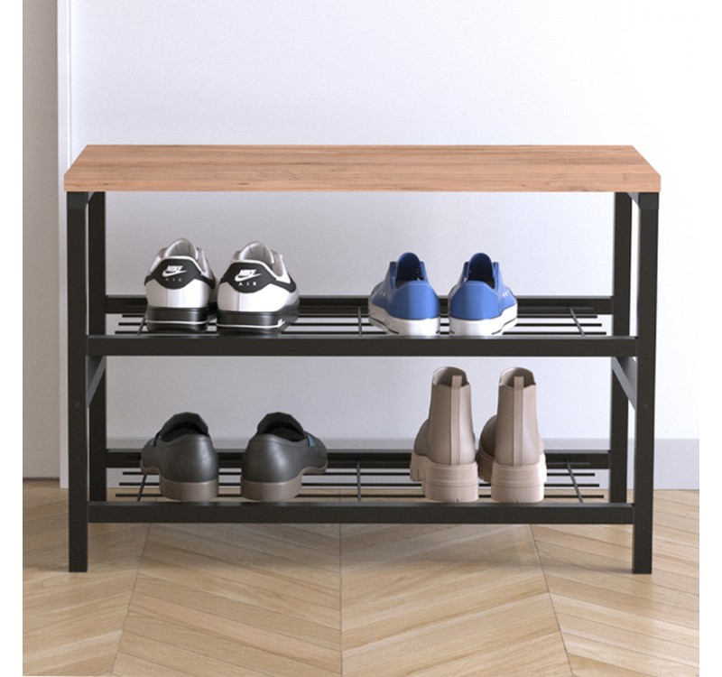 Παπουτσοθήκη Dalia Megapap 6 ζευγών μεταλλική - μελαμίνης χρώμα μαύρο - pine oak 65x30x45εκ.