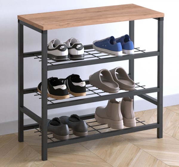 Παπουτσοθήκη Dalia Megapap 9 ζευγών μεταλλική - μελαμίνης χρώμα μαύρο - pine oak 65x30x67εκ.