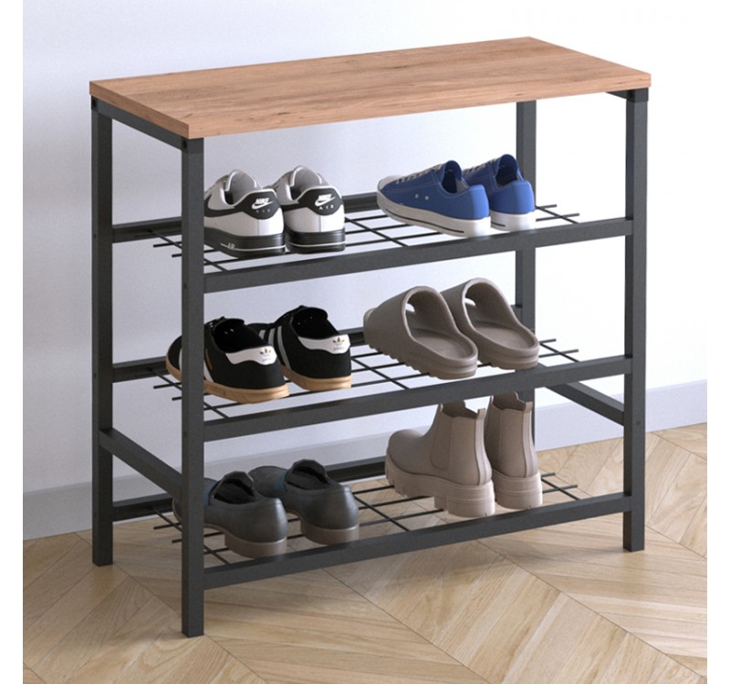 Παπουτσοθήκη Dalia Megapap 9 ζευγών μεταλλική - μελαμίνης χρώμα μαύρο - pine oak 65x30x67εκ.